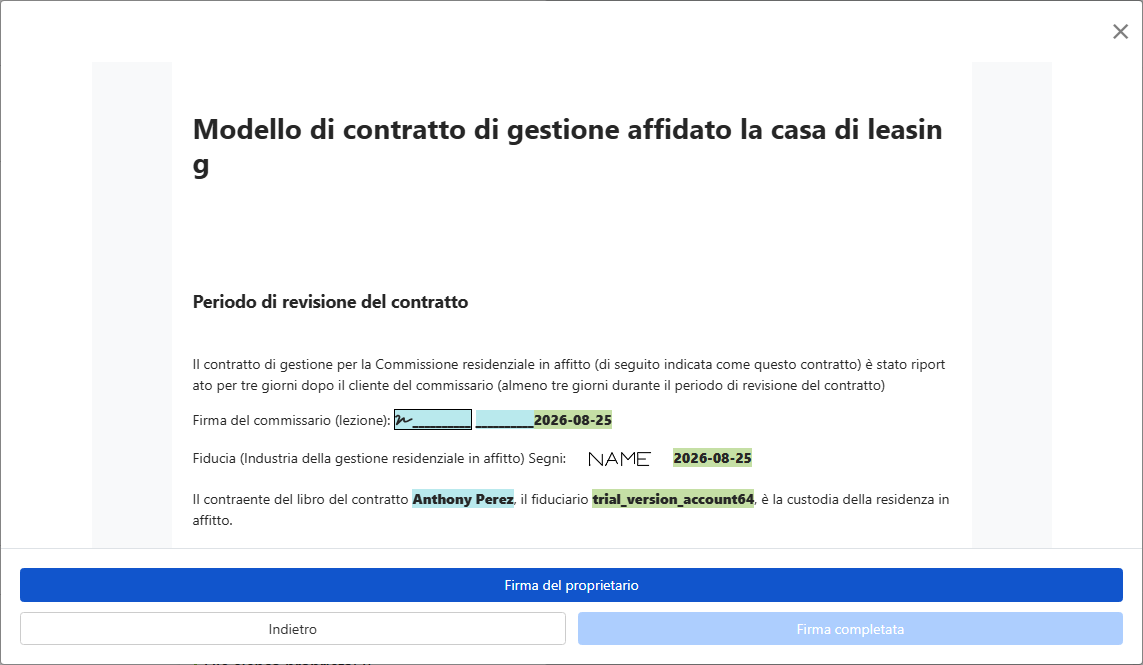 Controlla e invia il contratto al proprietario per la firma