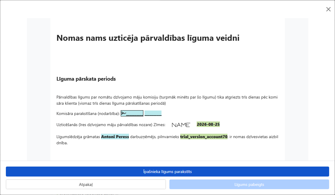 Pārskatiet līgumu un nosūtiet to īpašniekam parakstīšanai