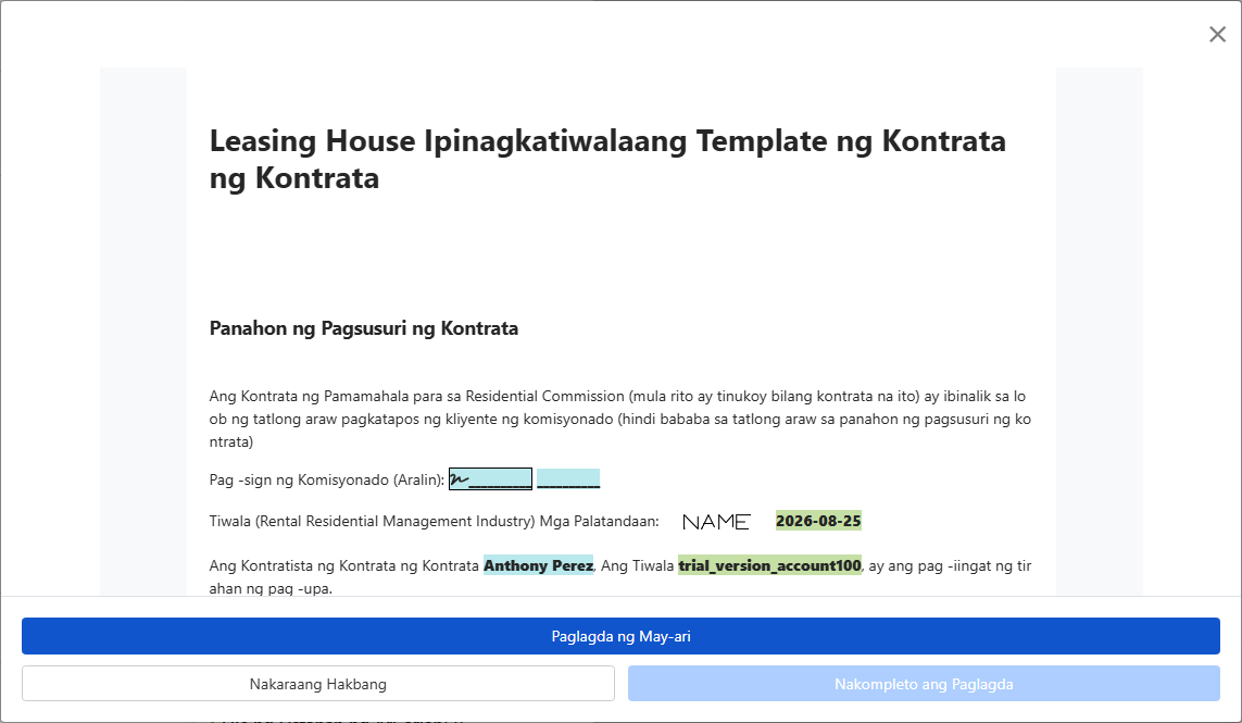 Suriin ang kontrata at ipadala sa may-ari para sa lagda