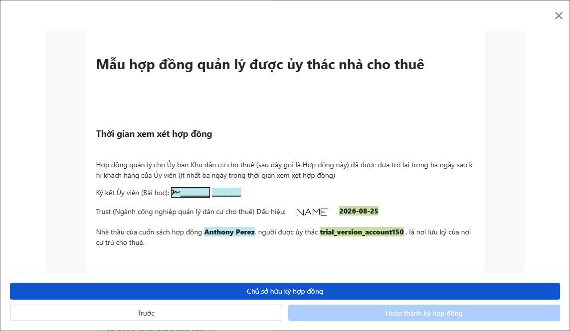 Xem lại hợp đồng và gửi cho chủ sở hữu ký