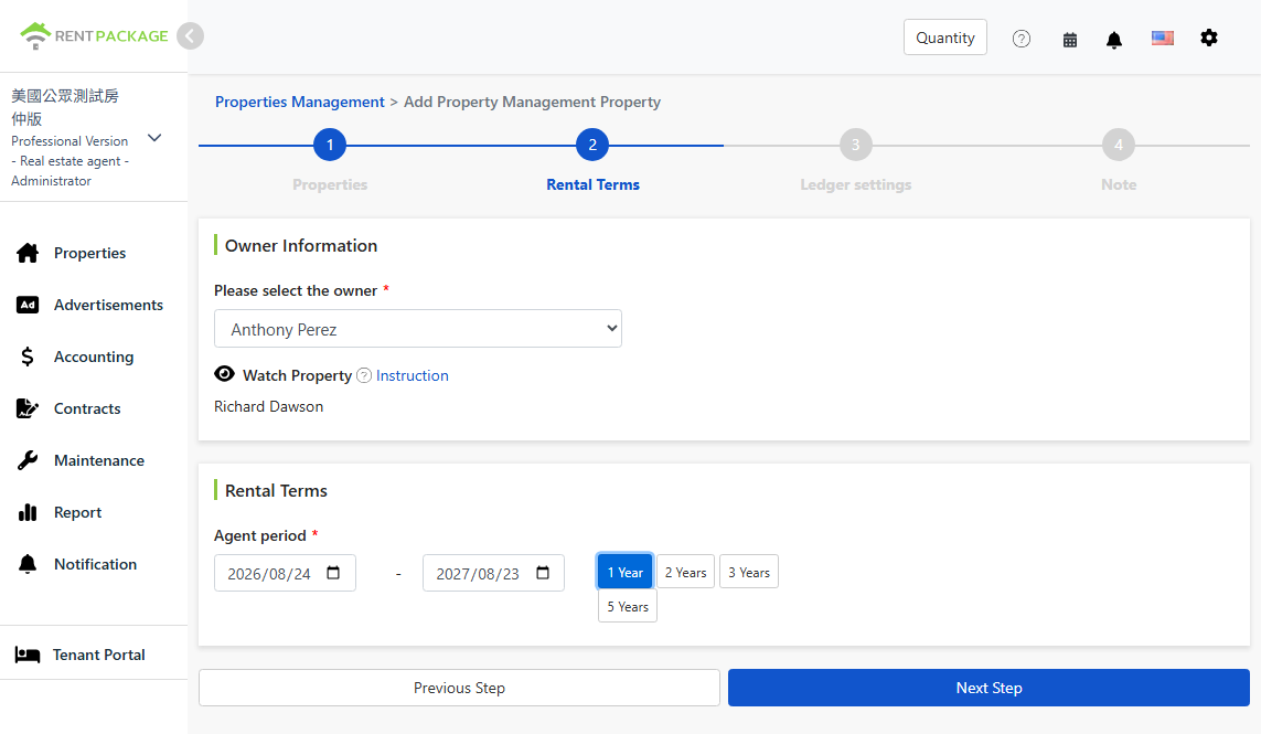 Select Owner, Follow Property & Contract Duration