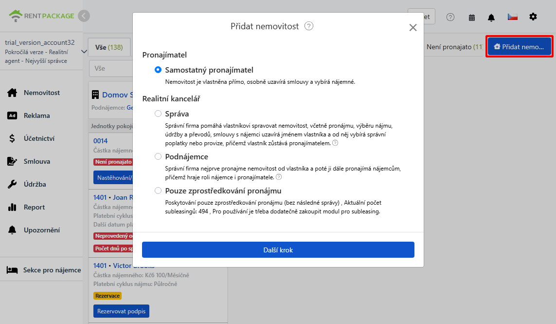 Čtyři role při přidávání nemovitosti