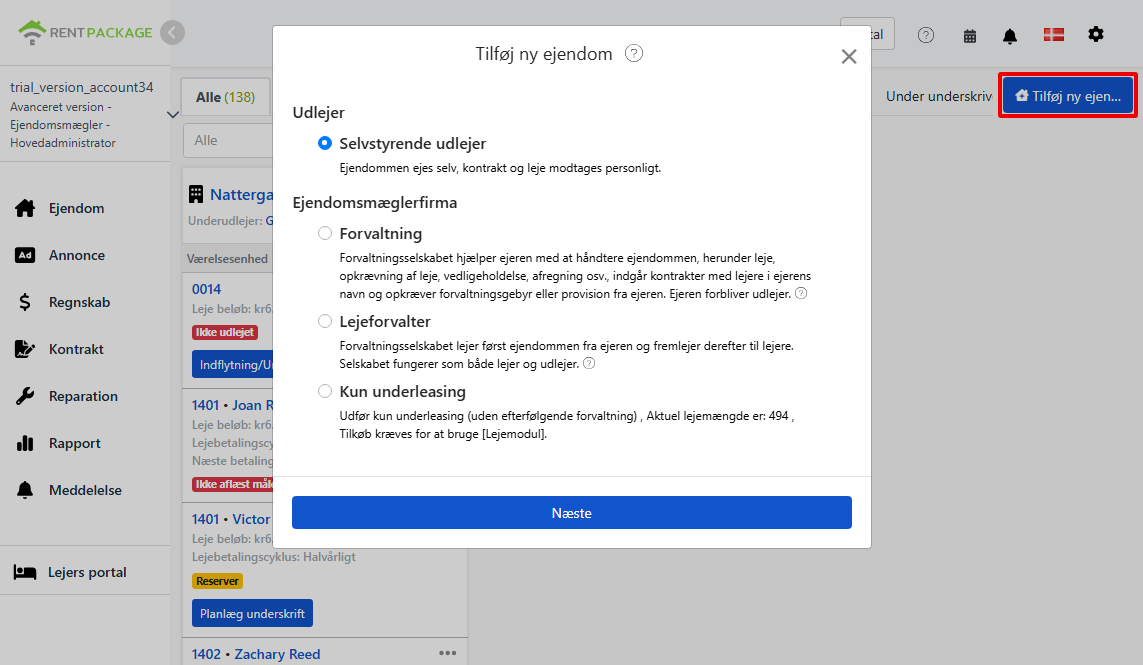 De fire rollevalg ved tilføjelse af ejendom
