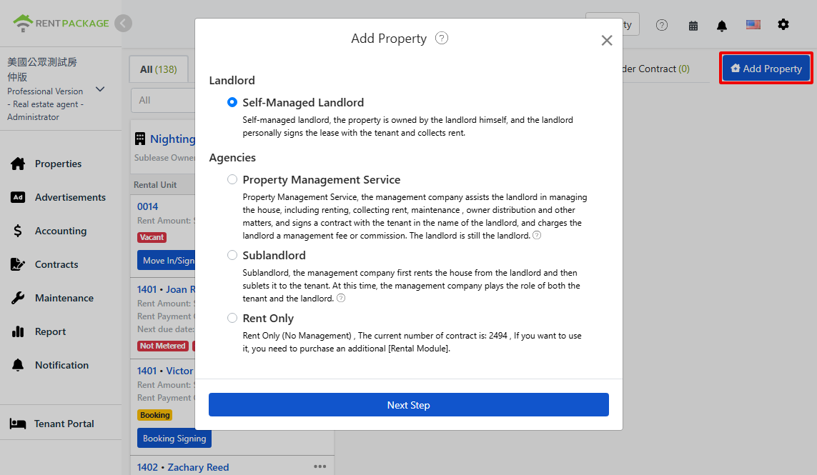 Four Role Options When Adding a Property
