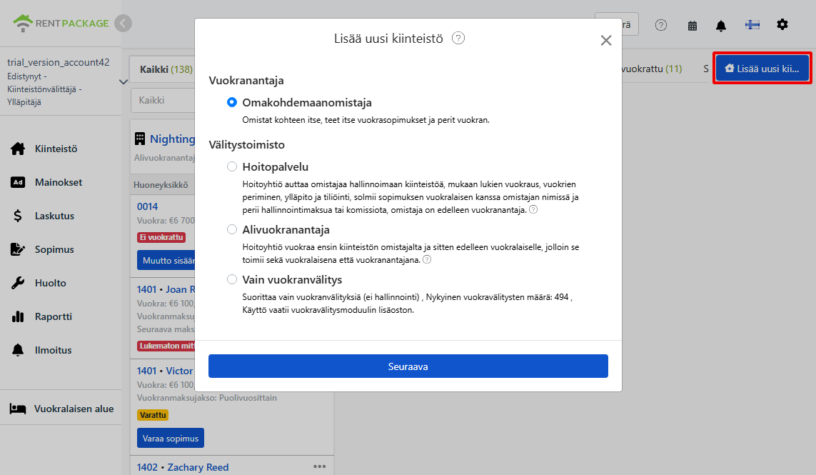 Neljä roolivalintaa uuden kohteen lisäämisessä