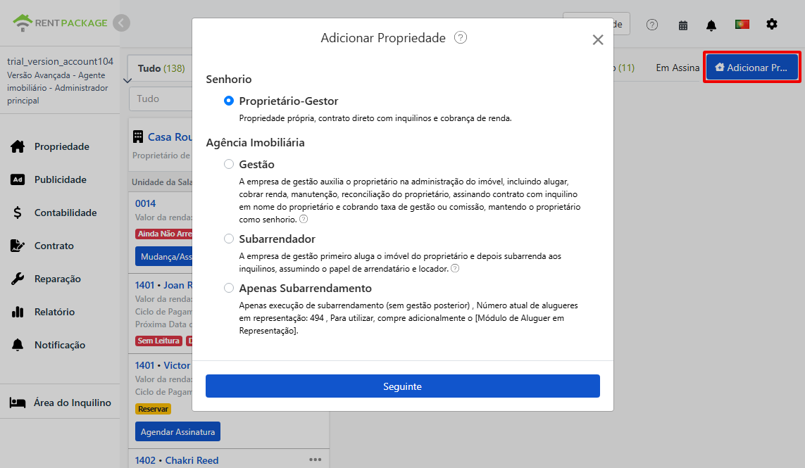 Quatro opções de roles ao adicionar propriedade