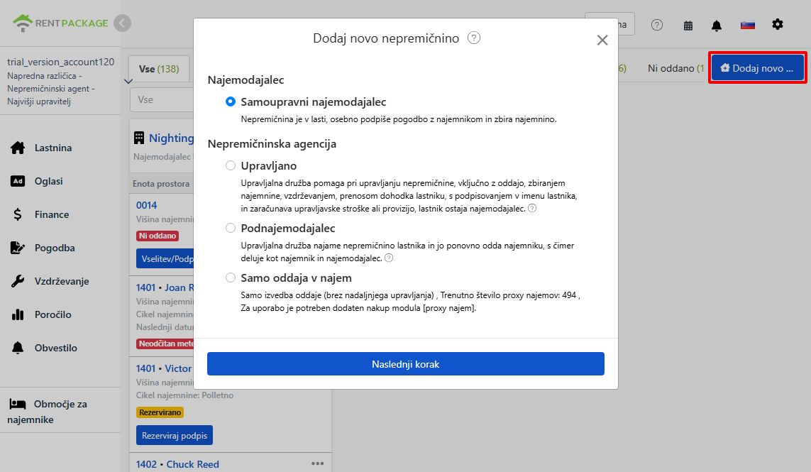 Štiri vloge ob dodajanju nepremičnine