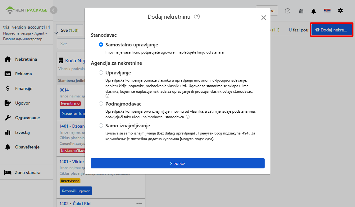 Četiri opcije uloga prilikom dodavanja objekta