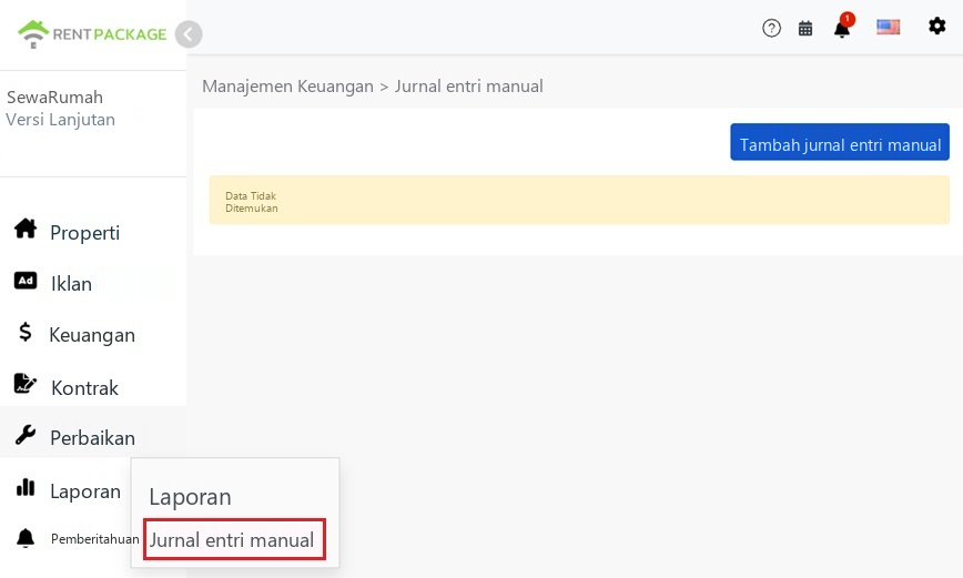 Entri Manual di Laporan pada menu kiri dan tombol Tambah