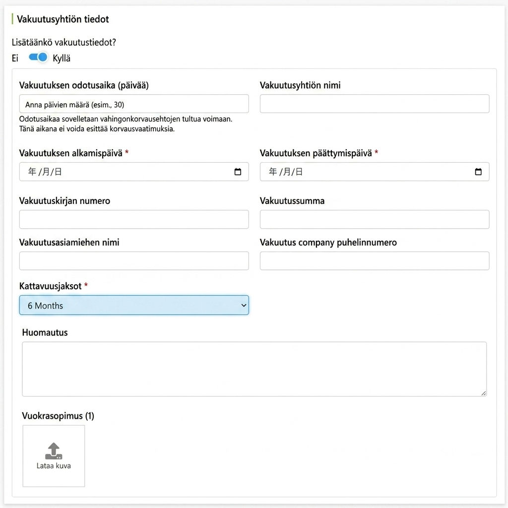 Vakuutusyhtiön tiedot -kenttä