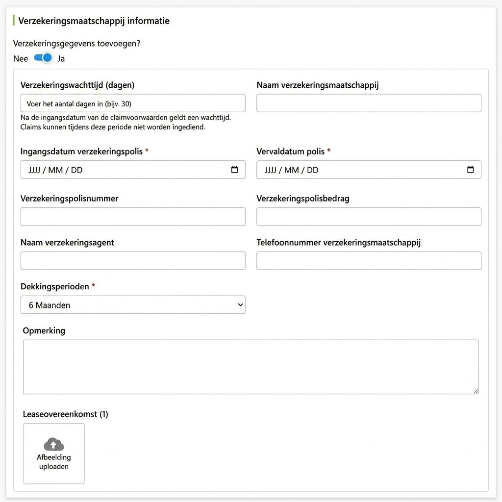 Verzekeringsgegevens invulvelden