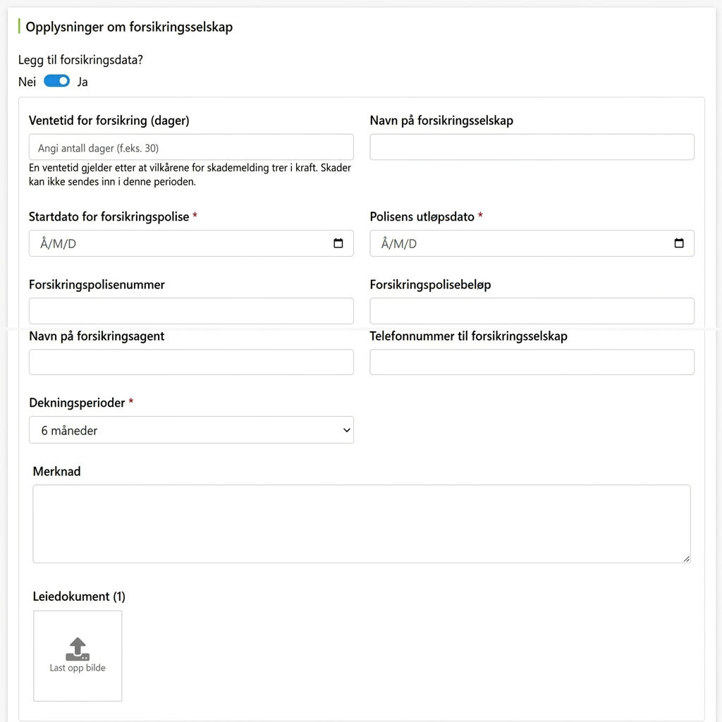 Forsikringsselskap informasjonsfelt