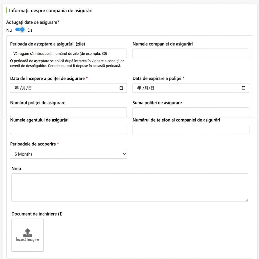 Câmpuri informații asigurare