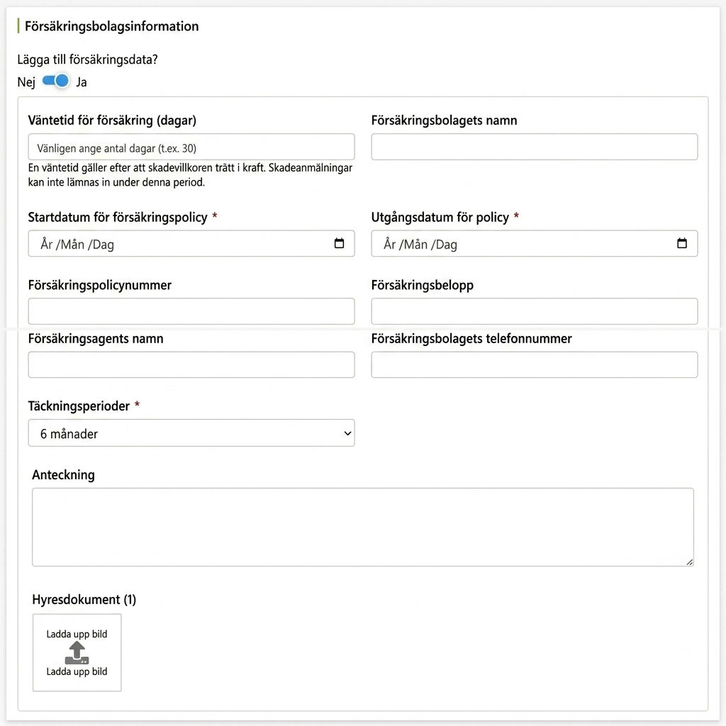 Fält för försäkringsbolagsinformation