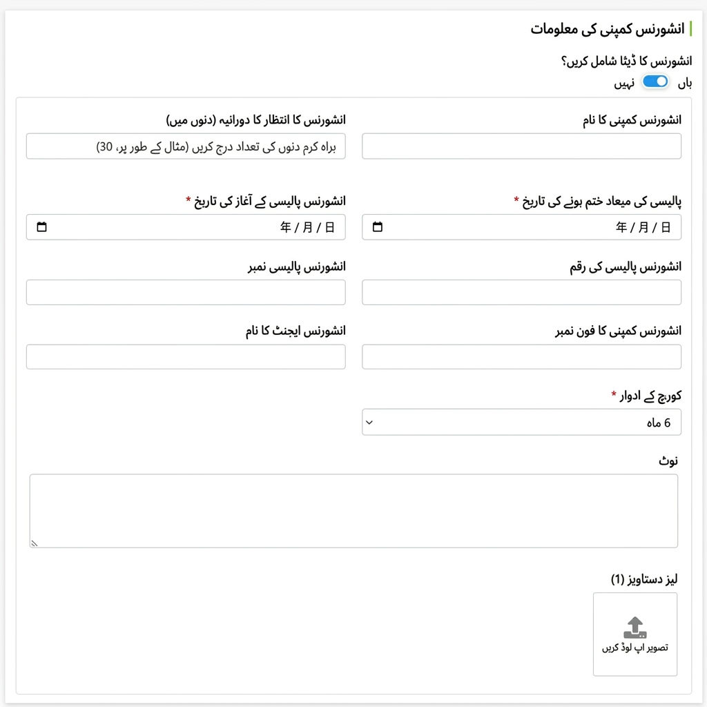 انشورنس کمپنی معلومات کا خانہ بھرنا