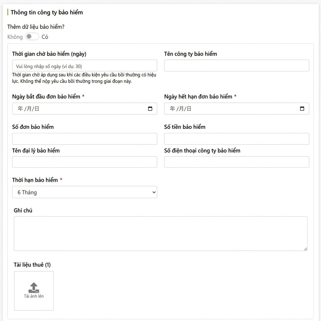 Trường thông tin công ty bảo hiểm