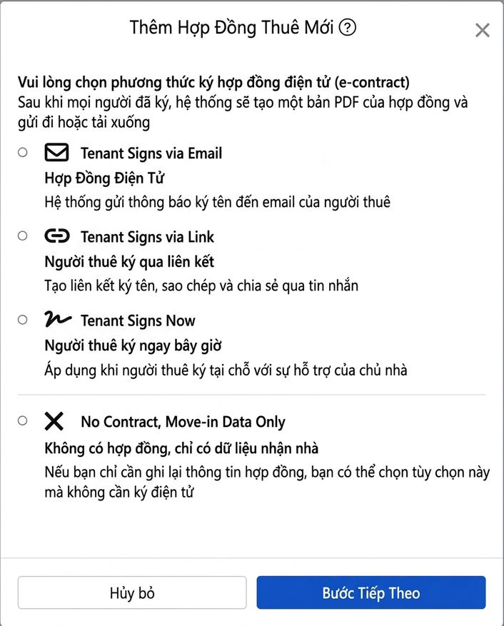 Chọn cách ký hợp đồng điện tử: Email, liên kết, tại chỗ hoặc không ký hợp đồng