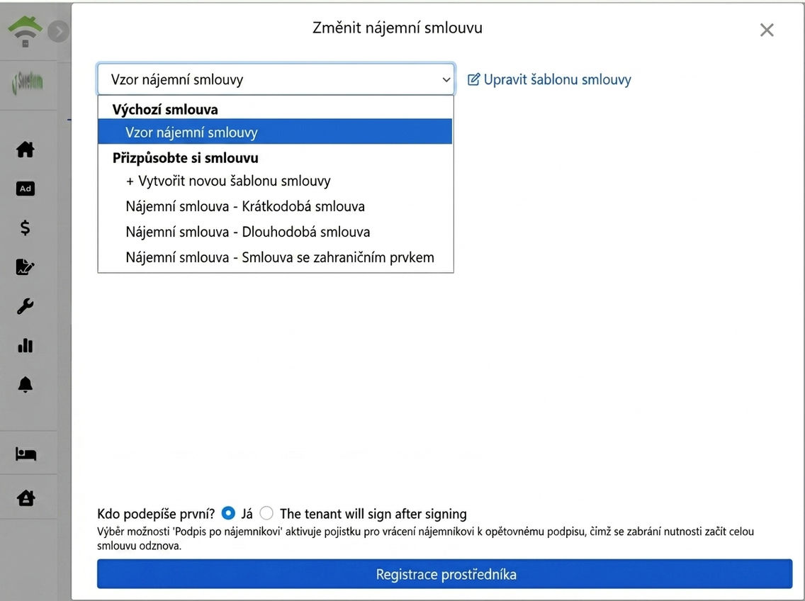 Výběr šablony smlouvy: přednastavené a vlastní šablony