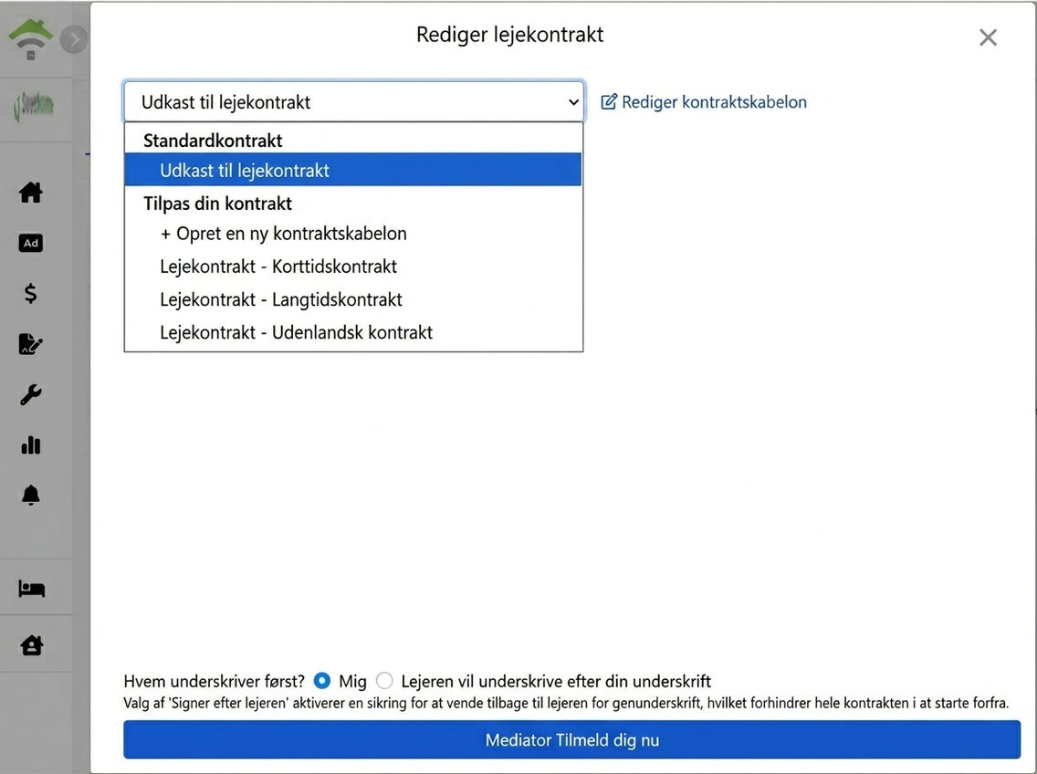 Vælg kontraktskabelon: Standard- og brugerdefinerede skabeloner