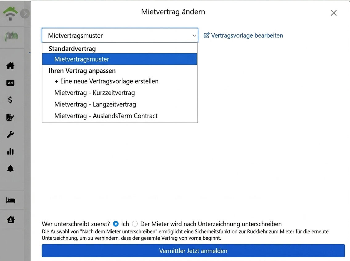 Vertragsvorlage wählen: Standard- und benutzerdefinierte Vorlagen
