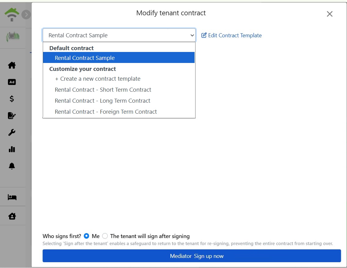 Select Contract Template: Default and Custom