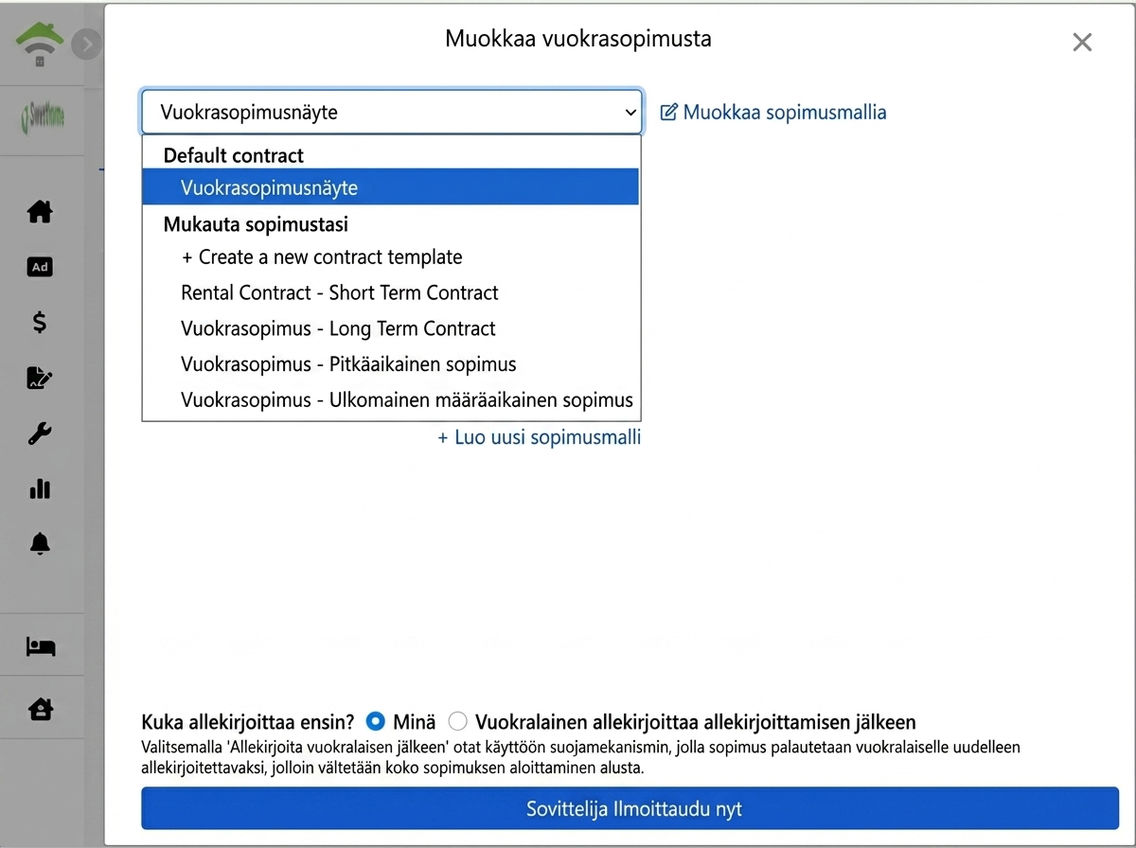 Valitse sopimuspohja: Oletus- ja räätälöidyt pohjat