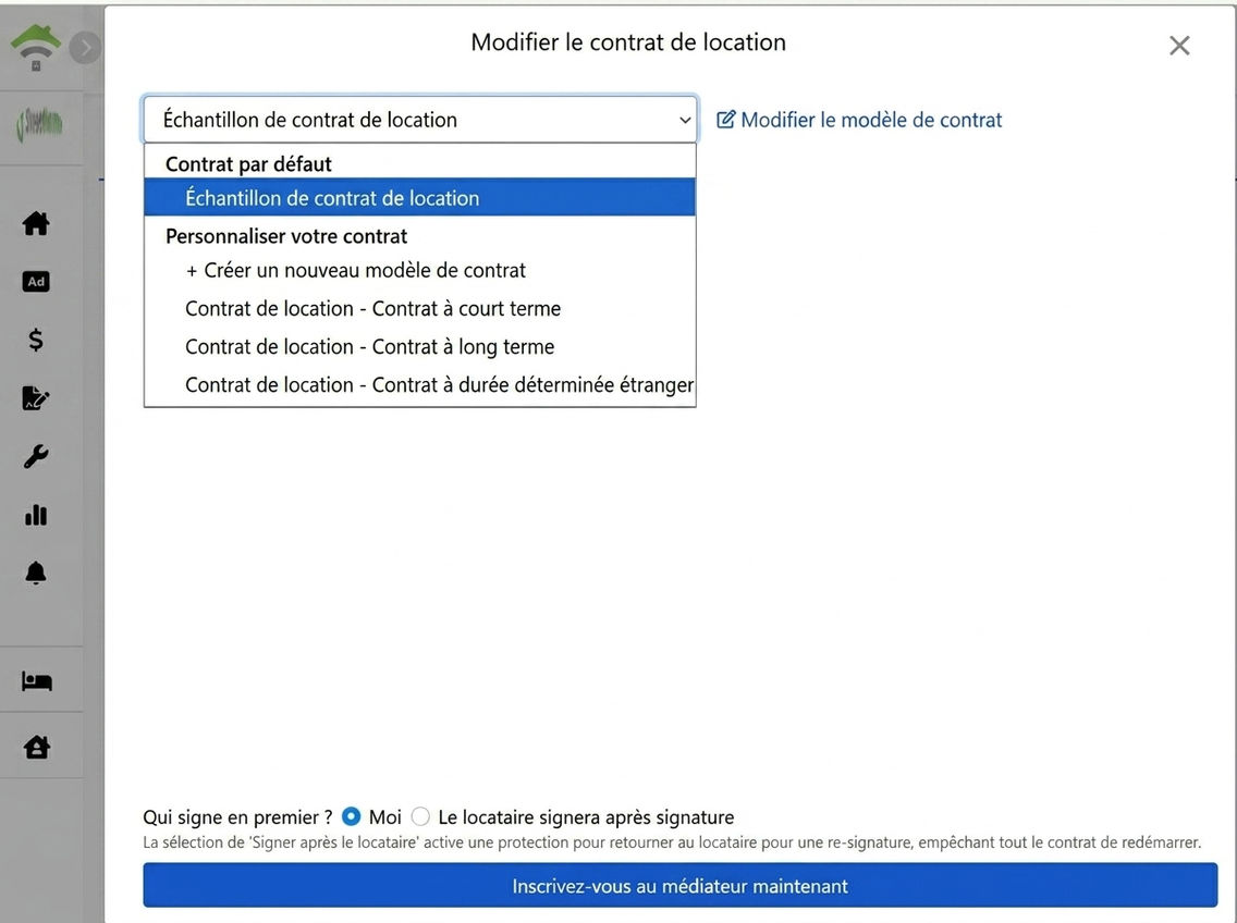 Sélection d'un modèle de contrat : modèle par défaut et personnalisé