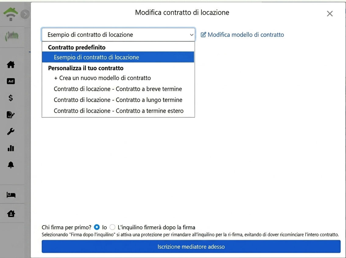 Scegli il modello di contratto: Modelli predefiniti e personalizzati