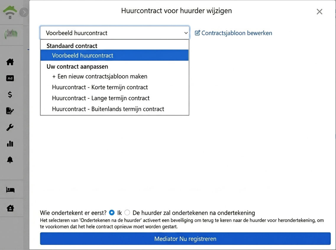 Kies contractsjabloon: Standaard en aangepast sjabloon