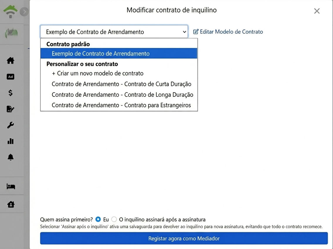 Escolher modelo de contrato: Modelos padrão e personalizados