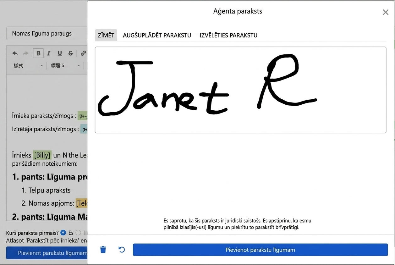 Paraksta logs: zīmēt, augšupielādēt vai izvēlēties esošo parakstu