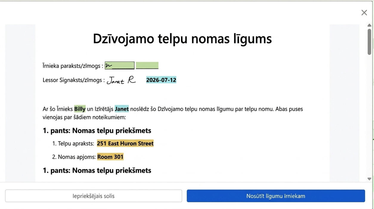 Pārskatiet līgumu un nosūtiet to īrniekam parakstīšanai