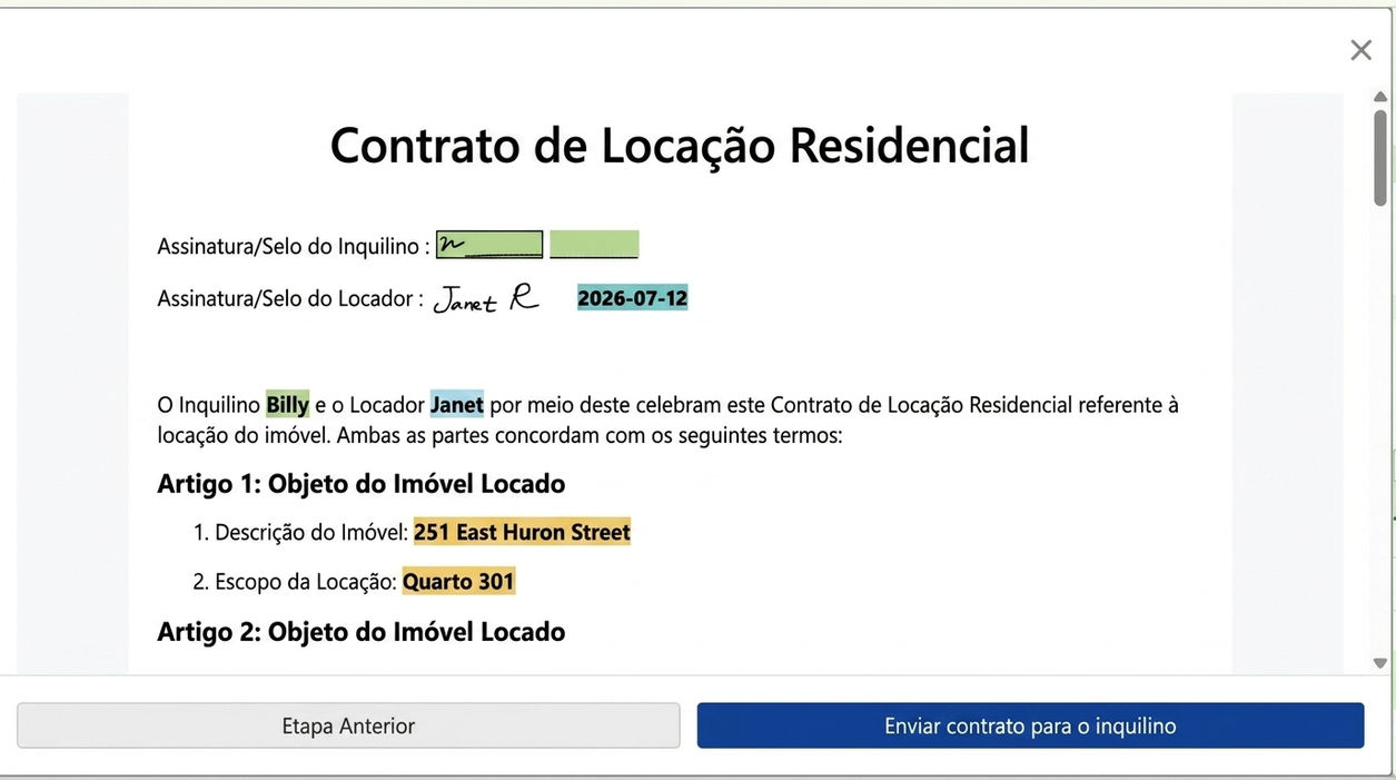 Revisar contrato e enviar ao inquilino para assinatura