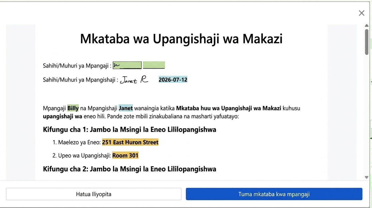 Angalia mkataba na tuma kwa mpangaji kusaini