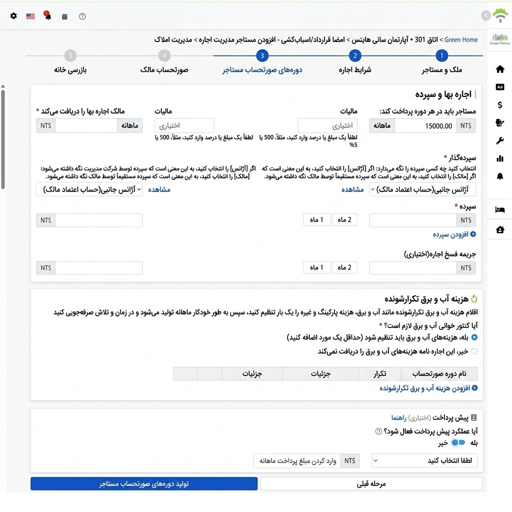 تنظیمات اجاره، مالیات، نگهدارنده وثیقه و جریمه