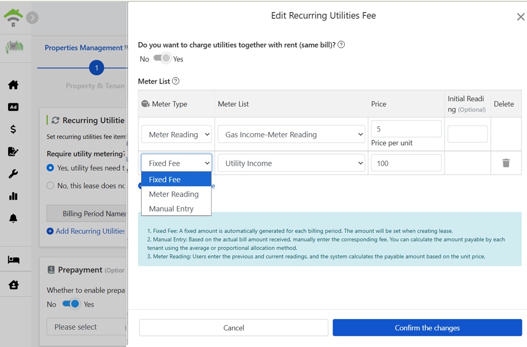 Periodic Utility Charges Setup: Three Billing Methods and Invoice Merge Switch
