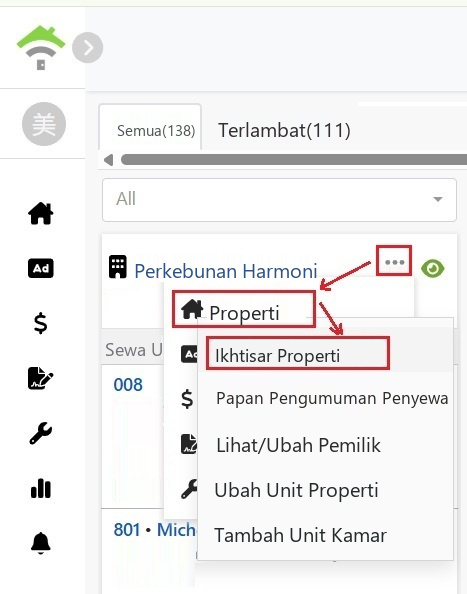 Dari menu kartu properti, klik properti, kemudian klik ringkasan properti