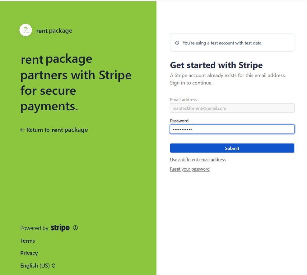 Zur Stripe-Seite weiterleiten, Konto anmelden oder registrieren und Kontoaktivierung abschließen