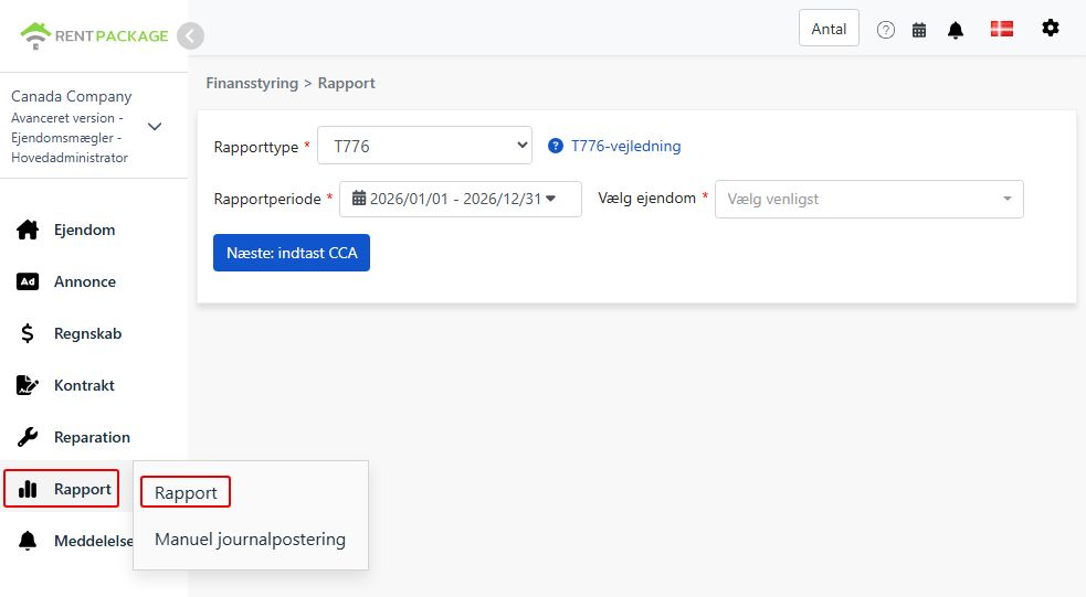 Vælg T776 som rapporttype