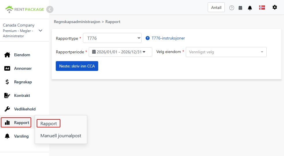 Velg T776 som rapporttype
