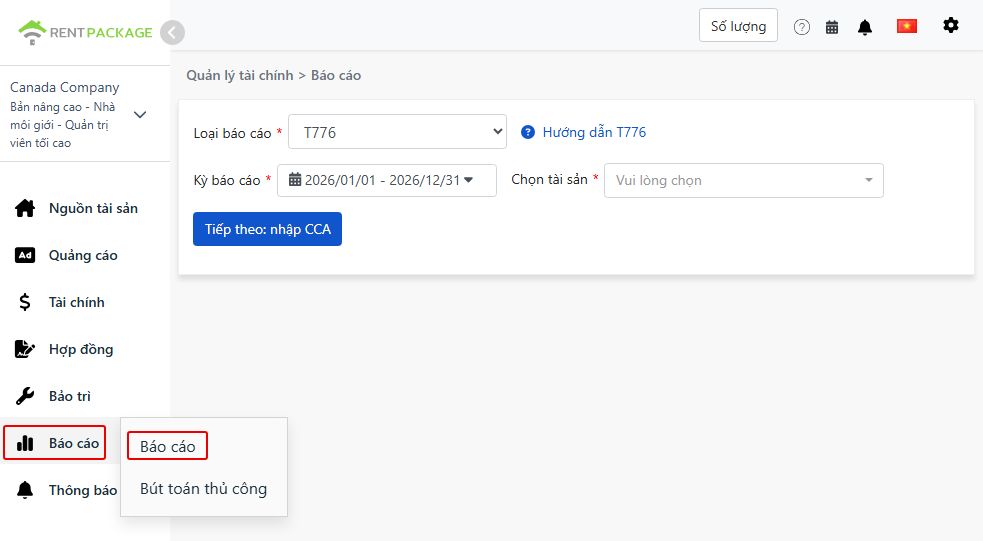 Chọn T776 làm loại báo cáo