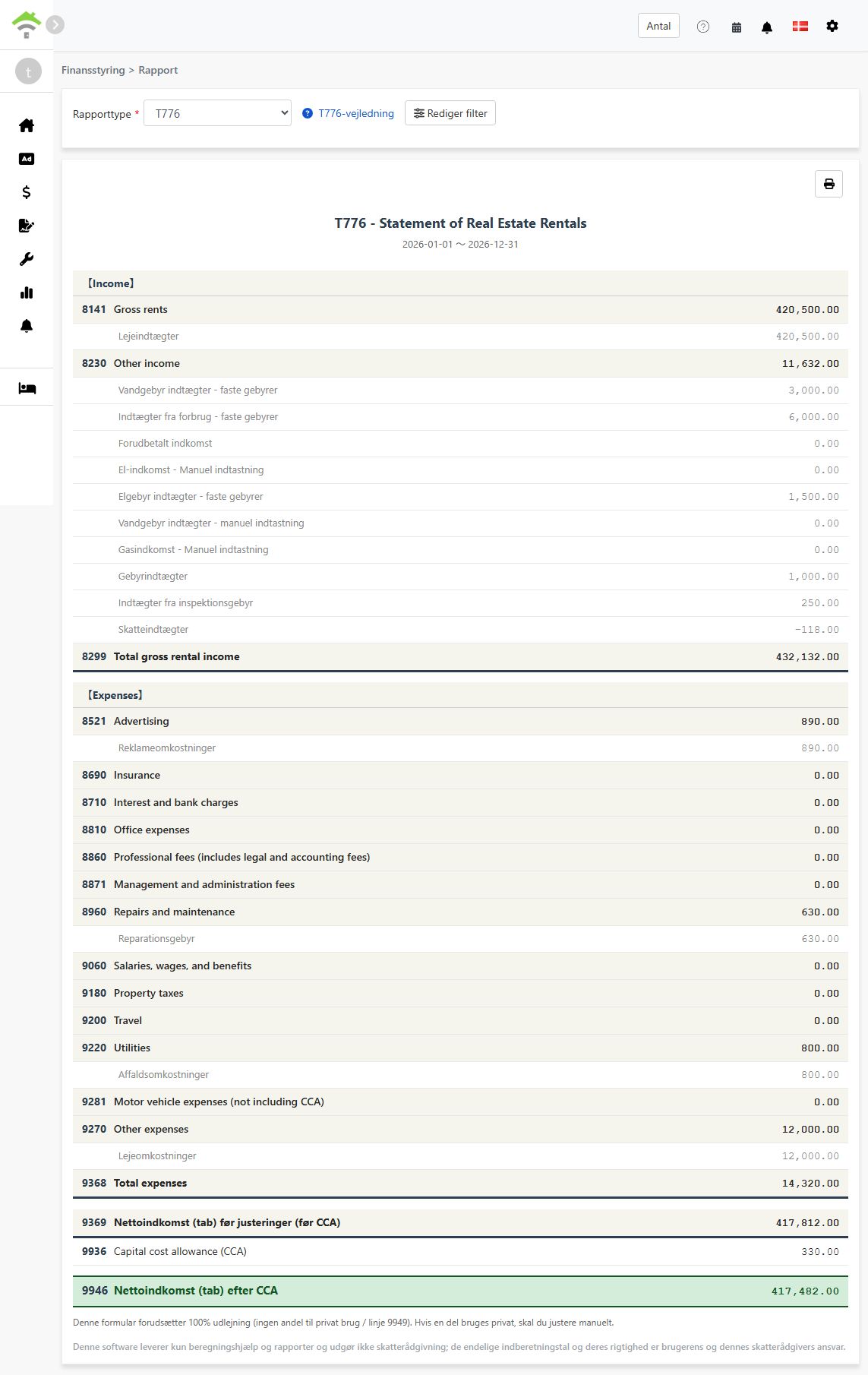 Den oprettede T776-rapport