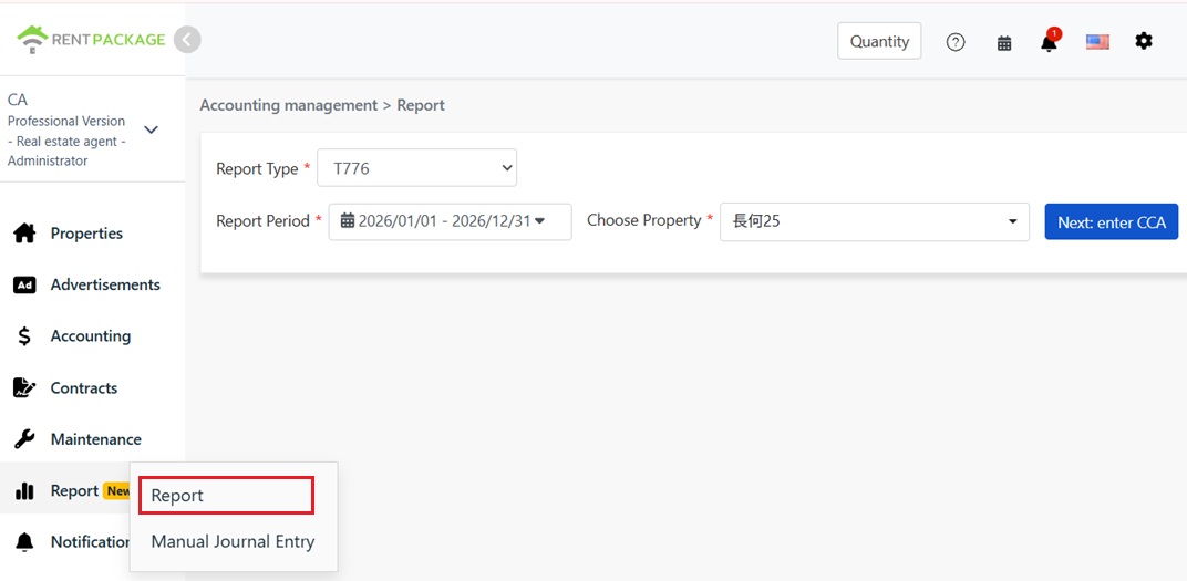 Select T776 as the report type