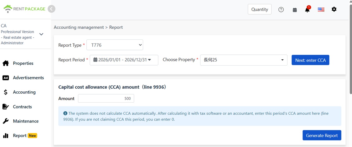 Enter the CCA amount for line 9936