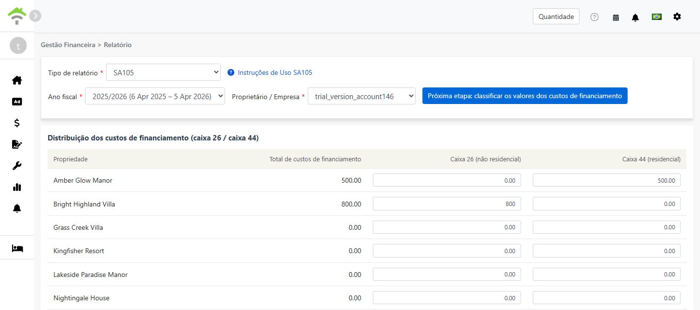 Distribuir os custos financeiros entre a caixa 26 e a caixa 44