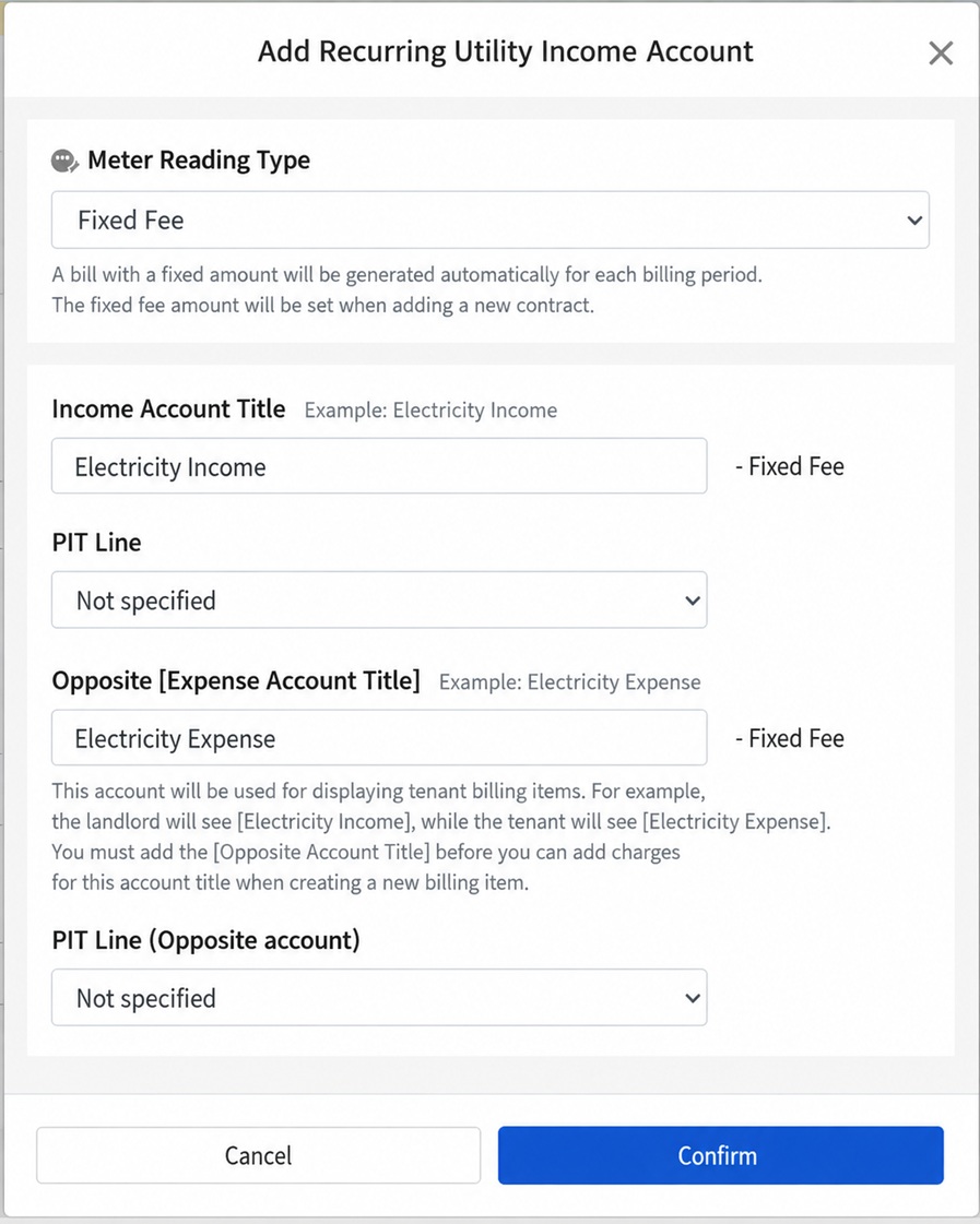 Chart of Accounts: Assign filing category using the Rental schedule dropdown.