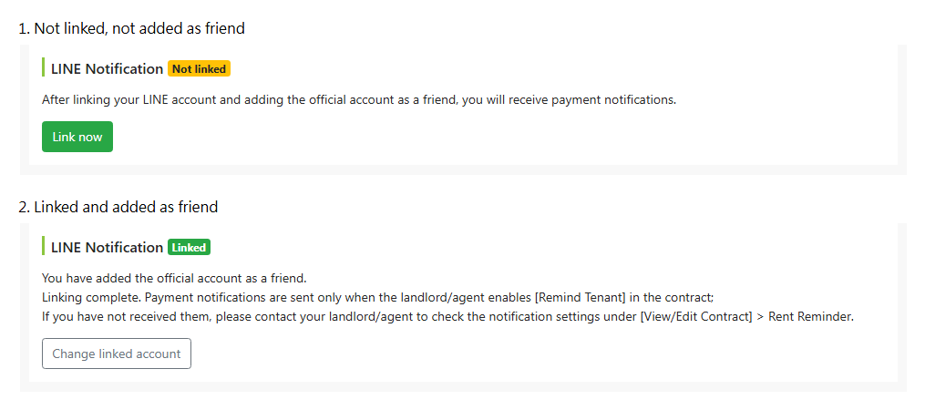 LINE linking status on the edit tenant page