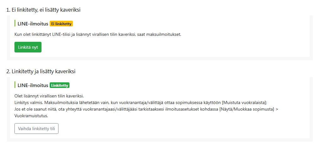 LINE-liitostila vuokralaisen muokkaussivulla