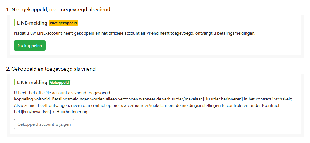 LINE-koppelstatus op de pagina huurder bewerken