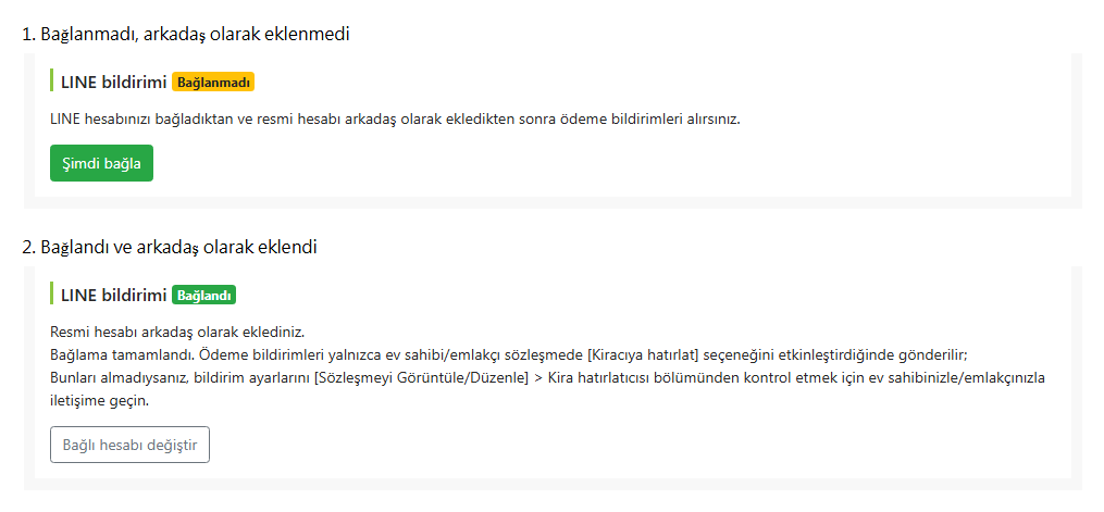 Kiracı düzenleme sayfasındaki LINE bağlama durumu